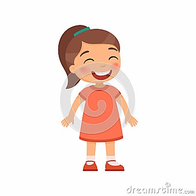 Laughing little girl flat vector illustration. Cheerful child with a smile on face standing alone cartoon character Vector Illustration