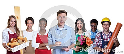 Laughing male business trainee with group of apprentices Stock Photo