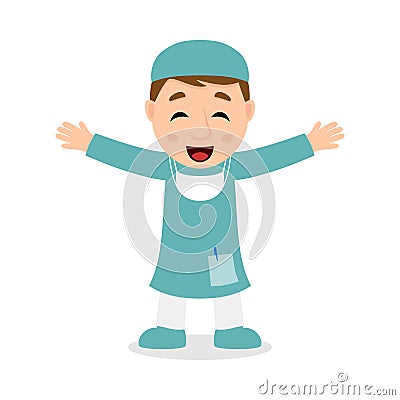 Laughing Male Surgeon Cartoon Character Vector Illustration