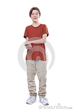 Laughing male teenager with smart phone Stock Photo