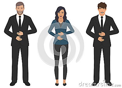 Set of diverse young people laughing at something funny. Man and woman characters crying of laughter in modern flat Vector Illustration