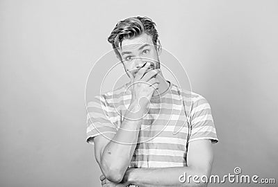 Laughing at somethimg. man in trendy shirt. Guy fashion model. sexy macho in casual style. male fashion and beauty Stock Photo
