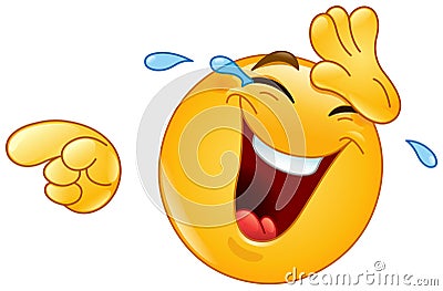 Laughing with tears and pointing emoticon Vector Illustration