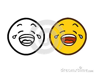 Laughing to tears emoticon in doodle style Stock Photo