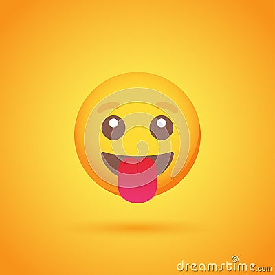 Laughing with tongue emoticon smile icon with shadow for social network design Vector Illustration