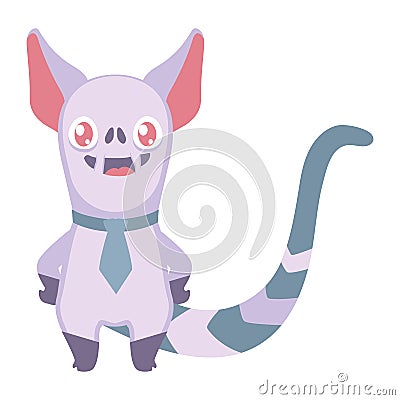 Laughing violet monster with a huge tail Vector Illustration