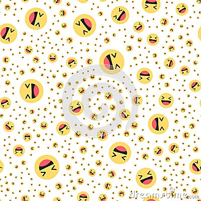 Laughing yellow smiley in circle. Button for expressing social emoji. Vector seamless pattern flat illustration EPS 10. Cartoon Illustration