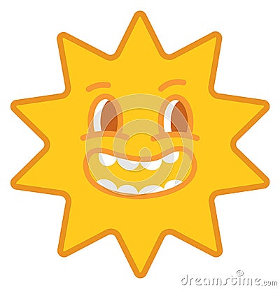 Laughing yellow star. Shining rays with happy face Vector Illustration