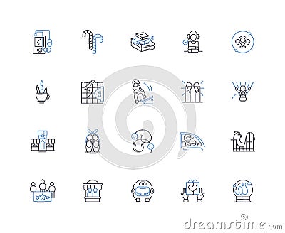 Laughter line icons collection. Joy, Hilarity, Chuckle, Guffaw, Amusement, Humor, Joviality vector and linear Vector Illustration