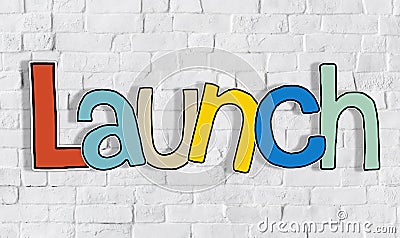 Launch Brick wall Single Word Text Background Clean Concept Stock Photo