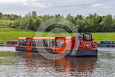 Launch near the Falkirk Wheel, rotating boat lift in Scotland, Editorial Stock Photo