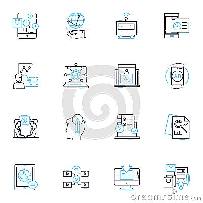 Launch Pads linear icons set. Rocket, Ignition, Launch, Spacecraft, Blast-off, Aerospace, Countdown line vector and Vector Illustration