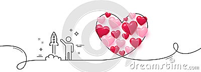 Launch project line icon. Startup rocket sign. Continuous line big heart. Vector Vector Illustration