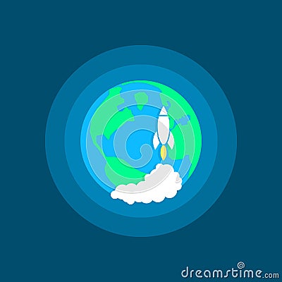 Launch space rocket on earth Vector Illustration