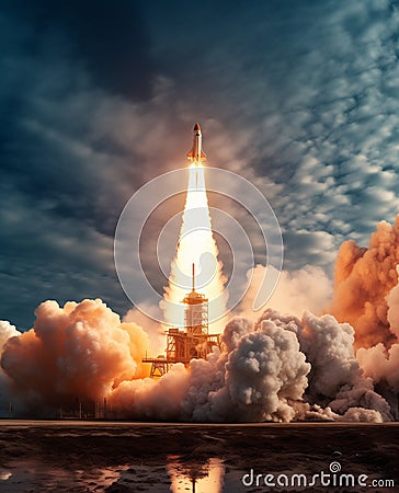 launch tower taking off a space shuttle at NASA Stock Photo