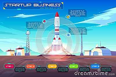 Startup business launching cartoon vector banner Vector Illustration