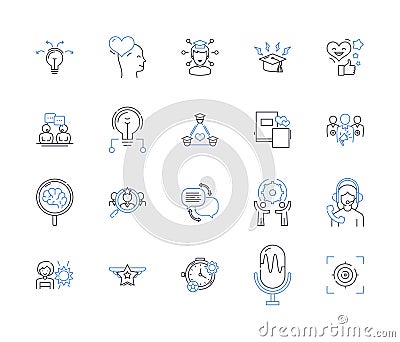 Launching orientation line icons collection. Launchpad, Kickoff, Initiation, Beginning, Takeoff, Introduction Vector Illustration
