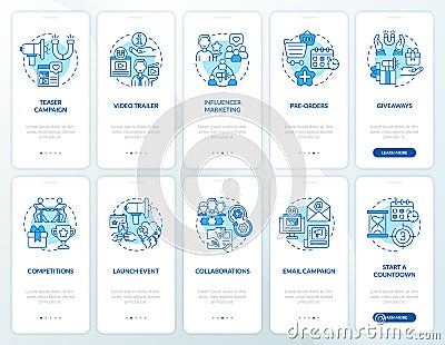 Launching small business tips onboarding mobile app page screen set Vector Illustration