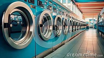 Laundromat, coin operated washing machines Stock Photo