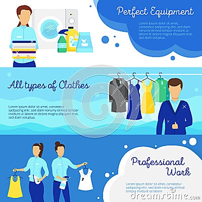 Laundry Banners Set Vector Illustration