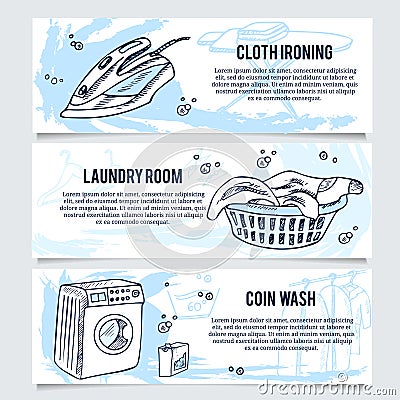 Laundry banners or website header set for service. Vector Illustration