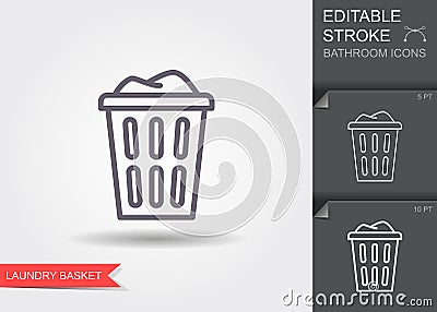 Laundry basket with dirty clothes outline icon. Vector Illustration