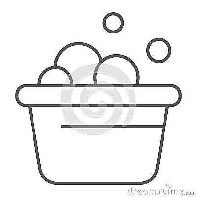 Laundry bucket thin line icon, clean and wash, basin with foam sign, vector graphics, a linear pattern Vector Illustration