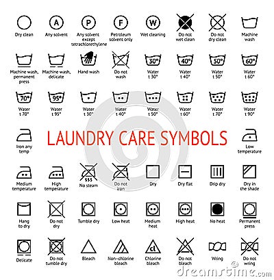Laundry Care symbols. Cleaning icons set Vector Illustration