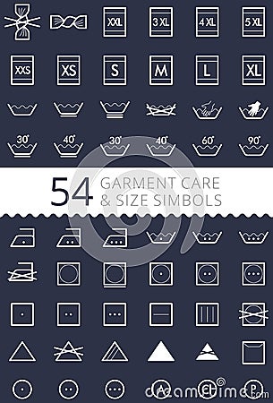 Laundry care symbols. Set of textile care icons. Wash and care signs of textile garment Vector Illustration