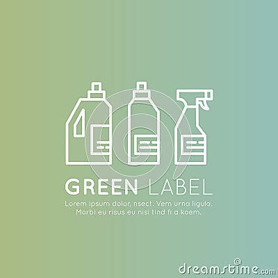 Laundry and Cleaning Liquid Bottles, ECO Green Ingredients, Natural Products, Environmentally Friendly Vector Illustration