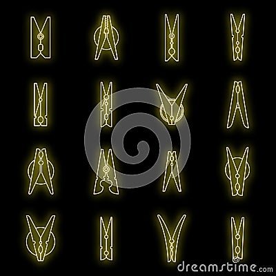 Laundry clothes pins icons set vector neon Stock Photo