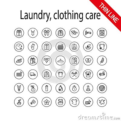 Laundry, clothing care, wash, icons set. Universal Cartoon Illustration