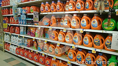 Laundry detergent selling at supermarket Editorial Stock Photo