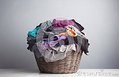Laundry domestic basket fabric clothes heap dirty pile clean cotton textile Stock Photo