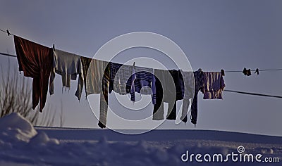 Laundry drying on wire Stock Photo