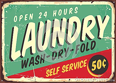 Laundry fifties comic style retro sign Vector Illustration