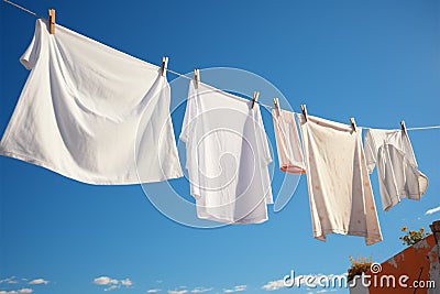 Laundry flutters on the line, air drying under the suns warmth Stock Photo