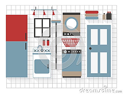 Laundry Furniture Icons with Washing Machine and Dryer Vector Illustration