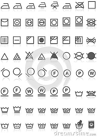 Laundry Icons Collection Black on White Vector Illustration