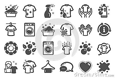 Laundry icons. Dryer, Washing machine and dirt shirt. Vector Vector Illustration