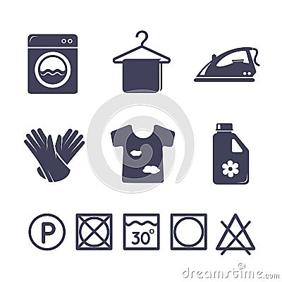 Laundry icons set Vector Illustration