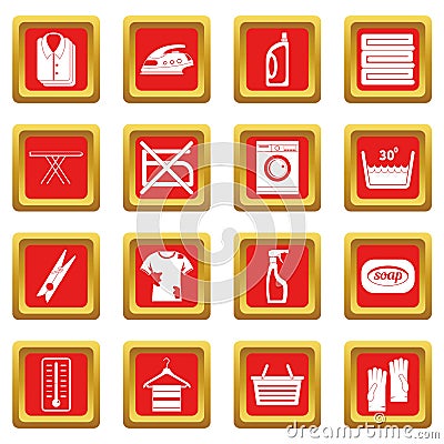 Laundry icons set red Vector Illustration