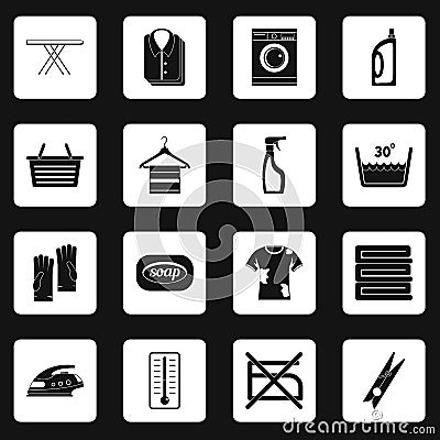 Laundry icons set squares vector Vector Illustration