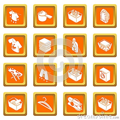 Laundry icons set orange square vector Vector Illustration