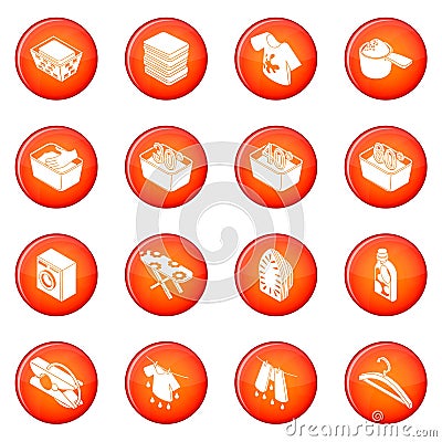 Laundry icons set red vector Vector Illustration