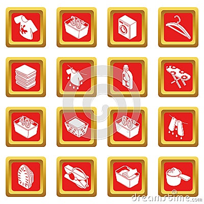 Laundry icons set red square vector Vector Illustration