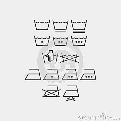 Laundry and ironing vector symbols. Machine wash flat vector icons Vector Illustration