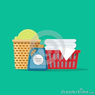 Laundry linen or clothes in baskets vector illustration flat cartoon, cleaning or washing service concept Vector Illustration