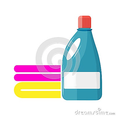 Laundry liquid vector icon. Detergent and a stack of laundry on white isolated background.Layers grouped for easy editing Vector Illustration