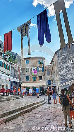 Laundry in the old town Kotor Editorial Stock Photo